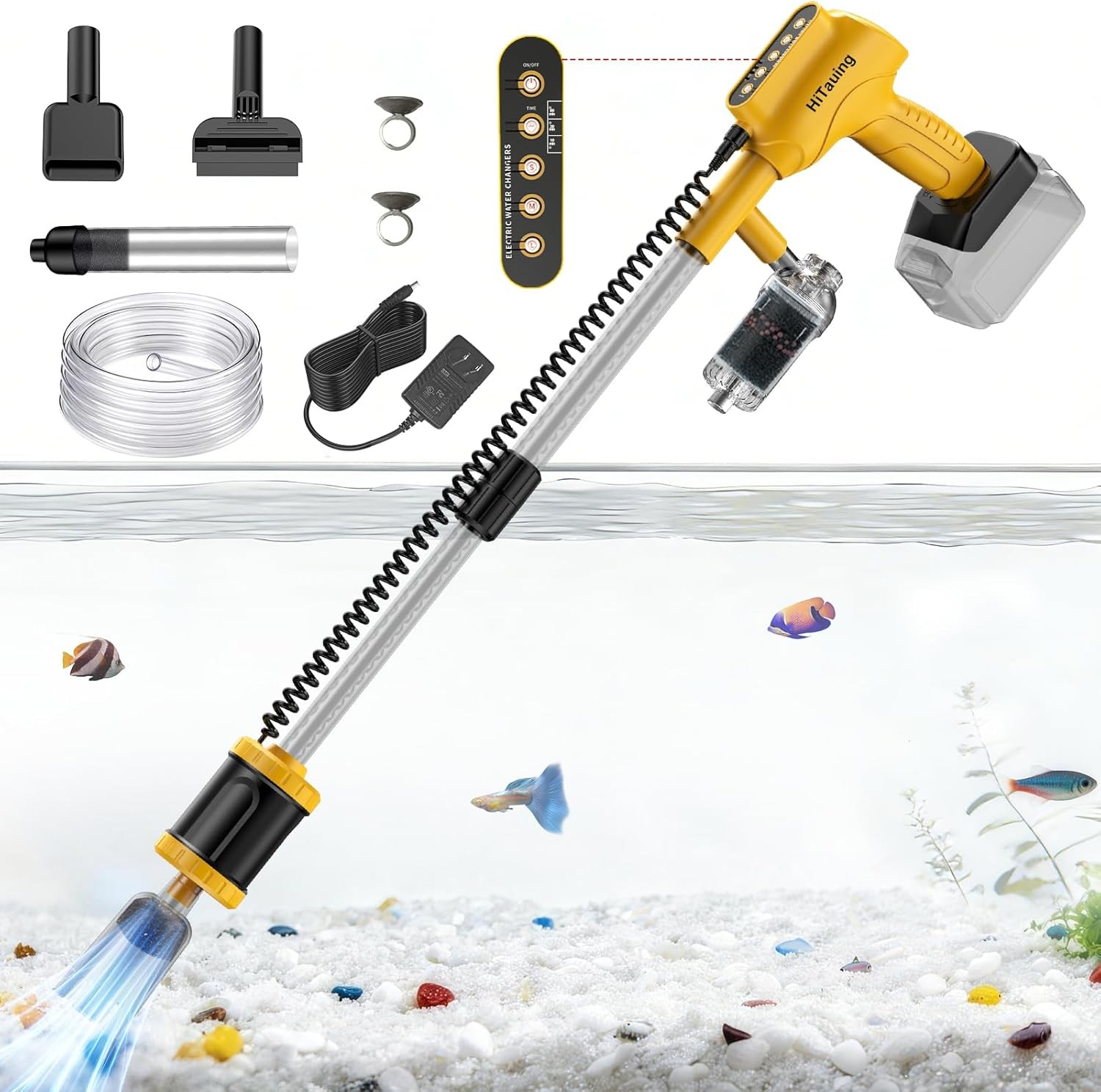 Aquarium Gravel Cleaner Cordless/Corded 6 in 1 Electric Fish Tank Vacuum