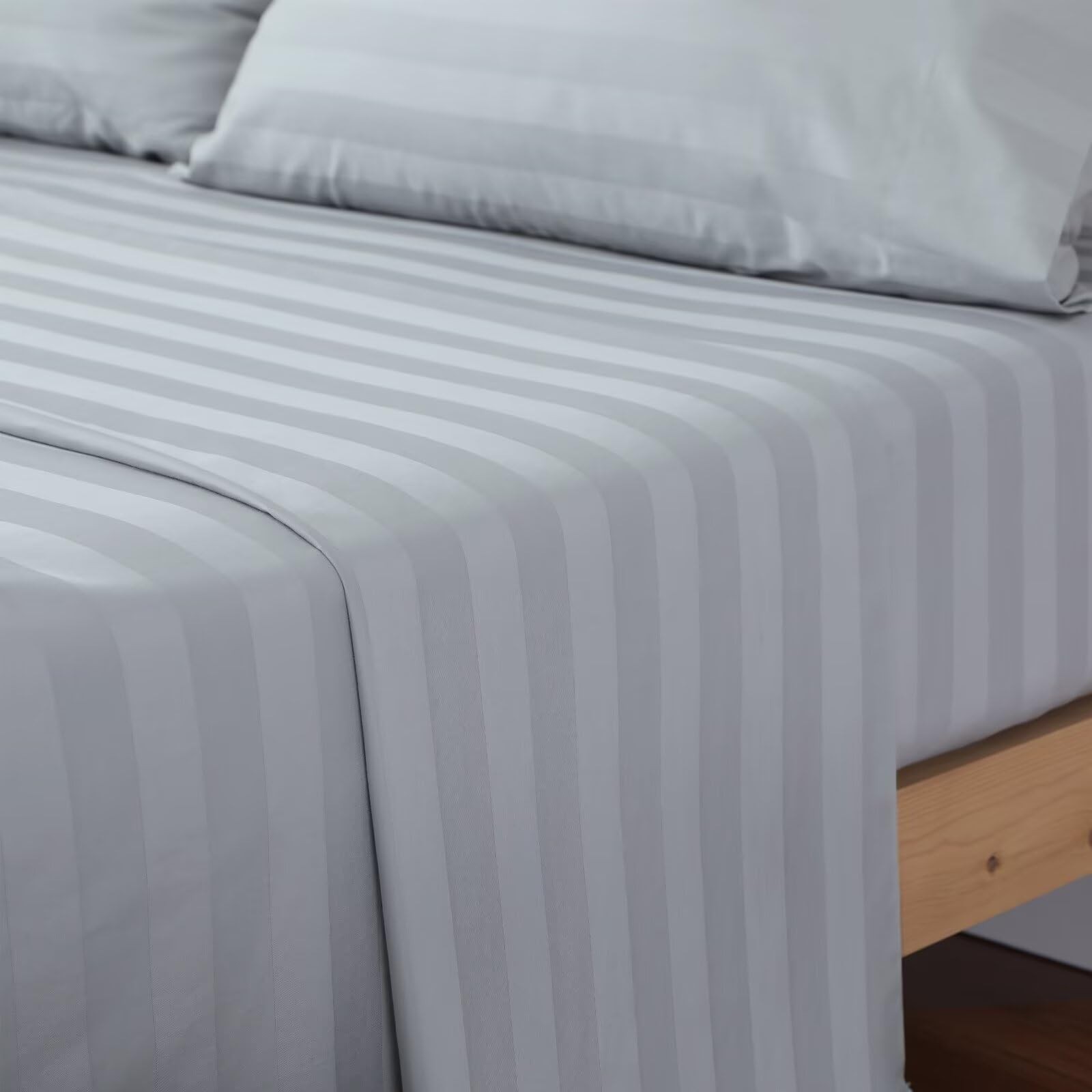 2-Pack Cal King Flat Sheet Only, 600 Thread Count Egyptian Cotton Striped-Grey