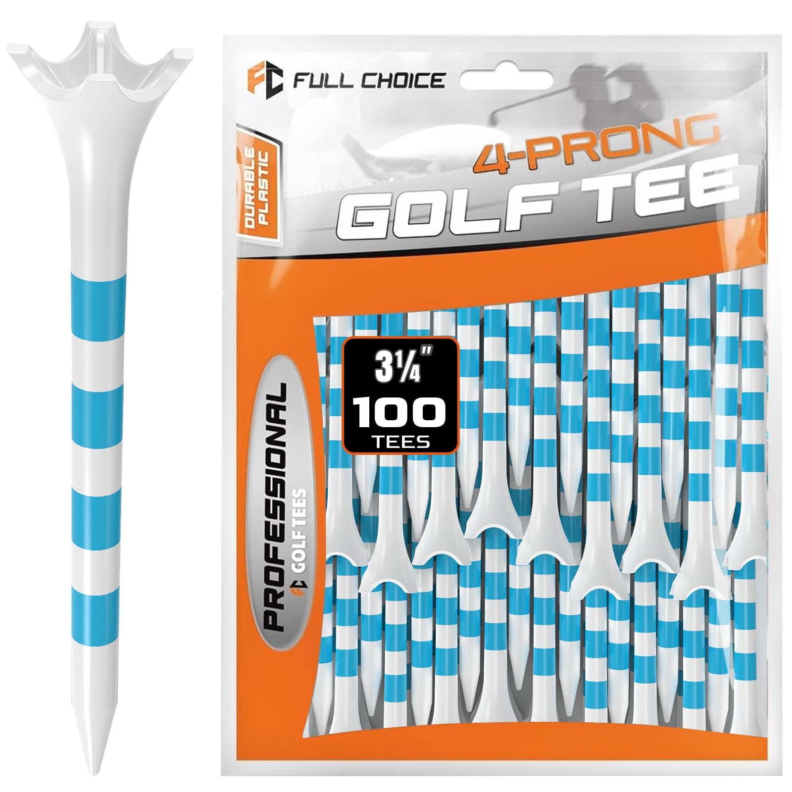 Full Choice 100 Pack Plastic Golf Tees 3-1/4 inches, Blue 3-1/4" ( 100pcs)