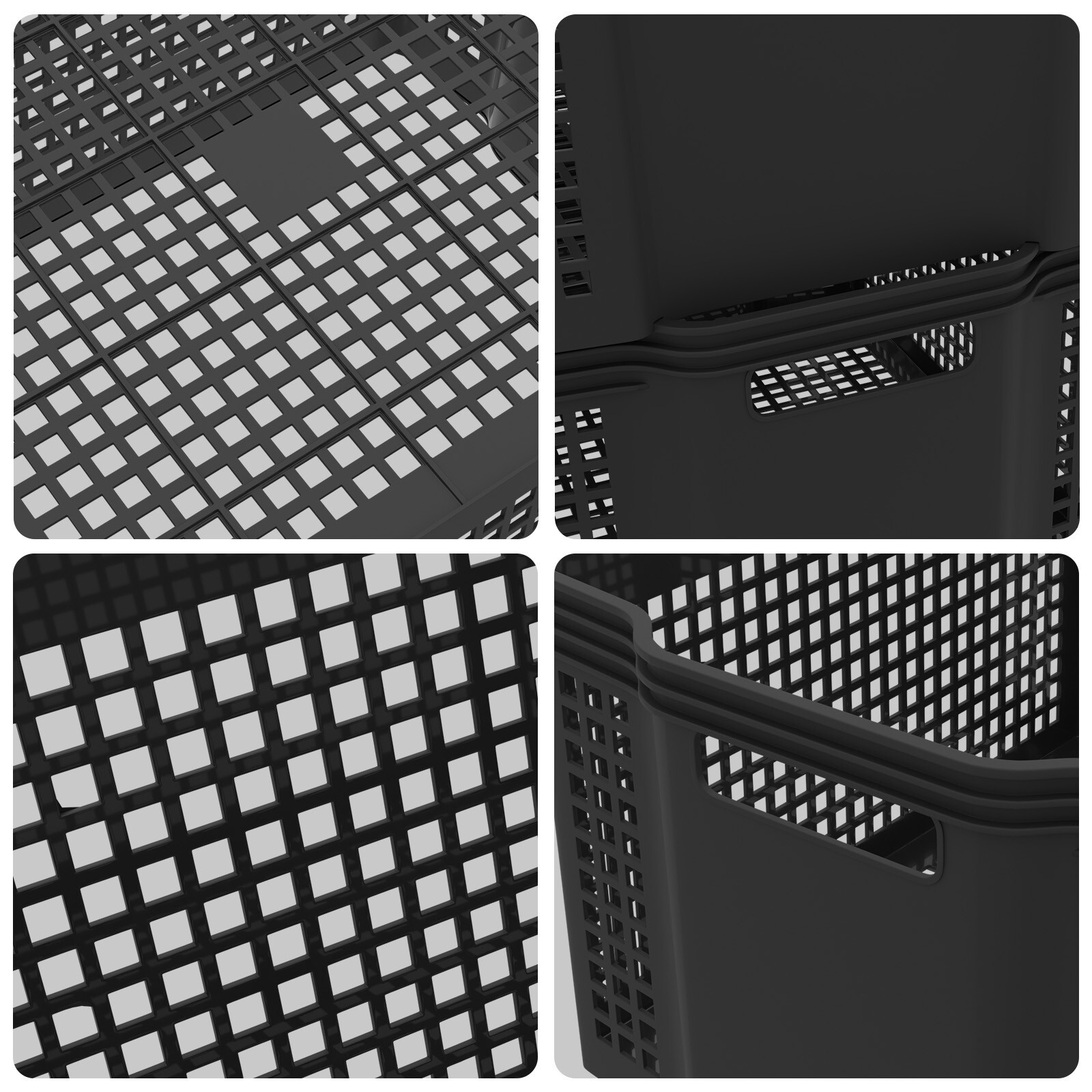6 Pack Large Stackable Basket, Plastic Woven Basket Organizer, Black