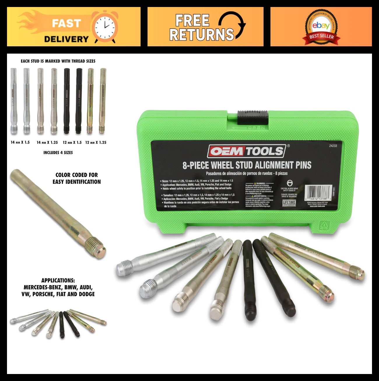 Wheel Stud Alignment Kit - Safe Wheel Alignment Tool, Color-Coded Hanger, 8-Piec