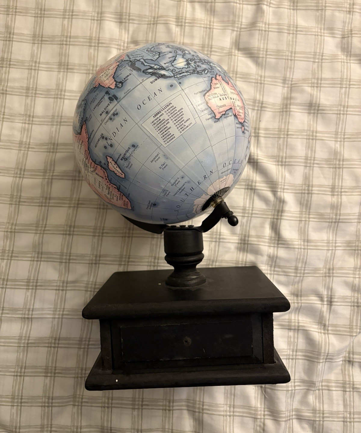 Rotating Tabletop World Globe Decorative Plastic Freestanding Blue/Black