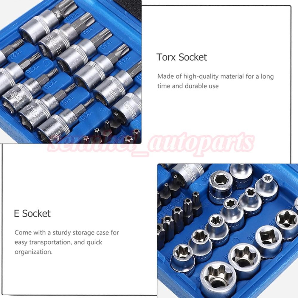 34 Pcs Drive Male Female Torx Star Bit Socket E-socket Set Handheld Tool + Case