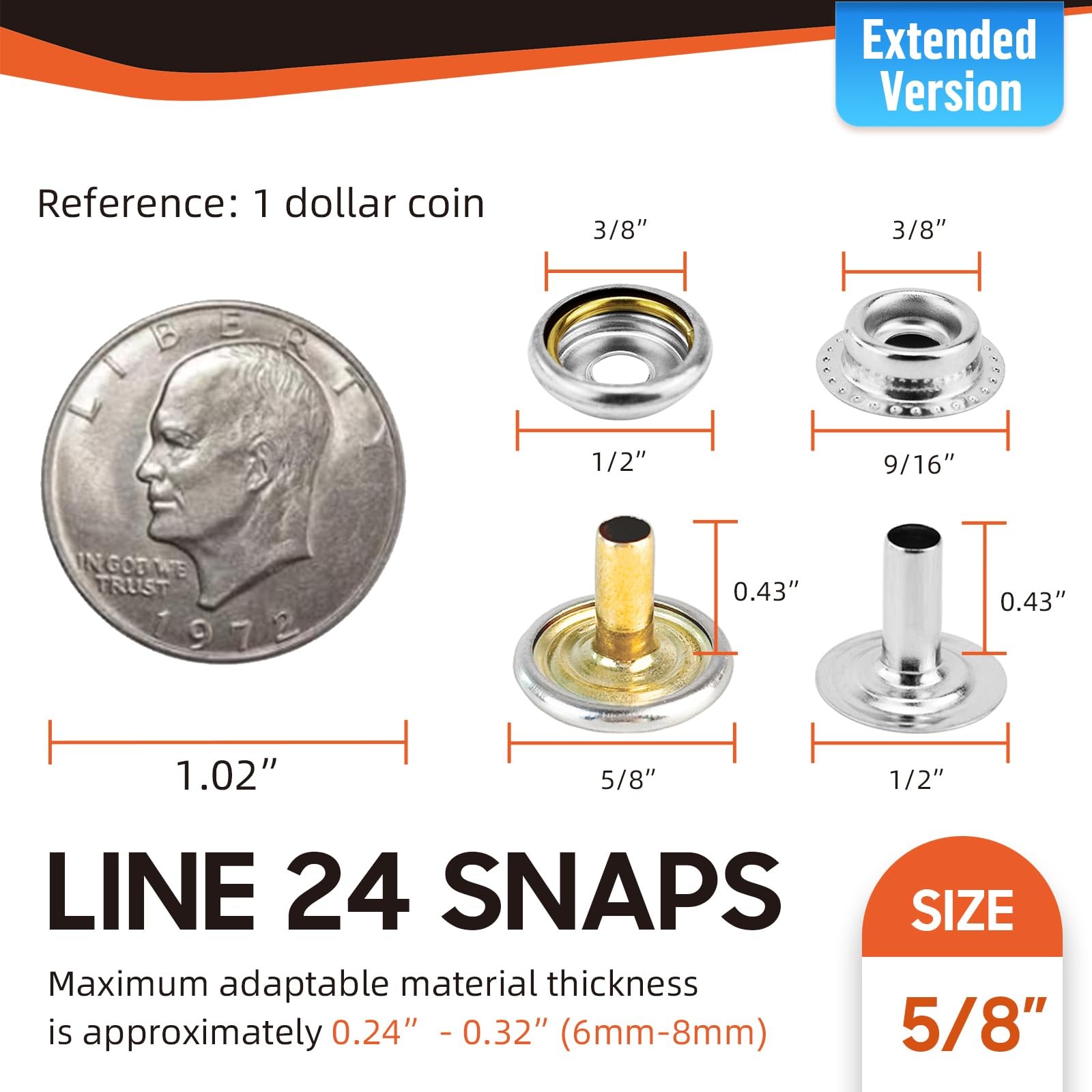 Hapden 140 Pcs Extended Version Canvas Snaps Kit, Heavy 11MM, Silver-regular