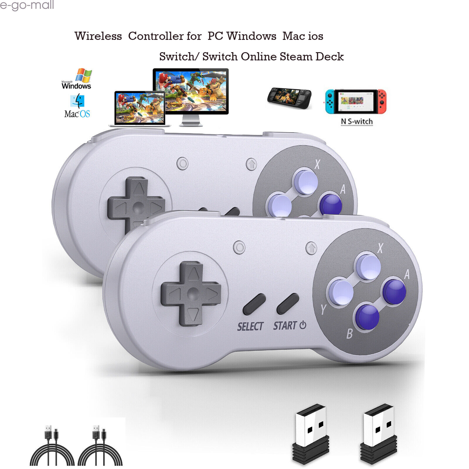 Wireless USB Super NES Controller for Nintendo Switch Online PC macOS Steam Deck