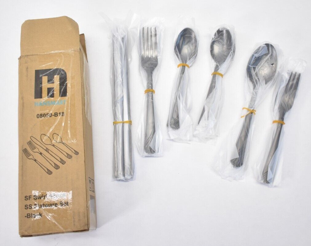 Hansmart SF Swirl 48 Piece Stainless Steel Flatware Silverware Set Black Finish