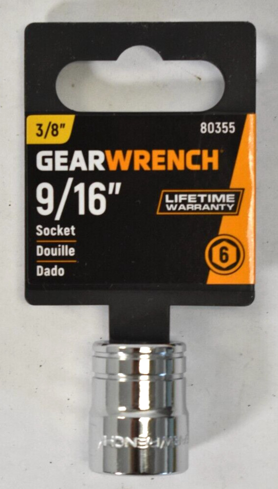 Gearwrench 9/16" Socket 3/8" Drive 6 Point Chrome Plated 80355 Hardware Tool