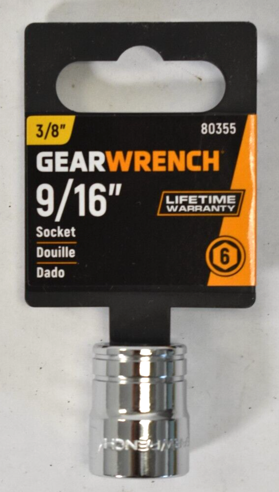 Gearwrench 9/16" Socket 3/8" Drive 6 Point Chrome Plated 80355 Hardware Tool