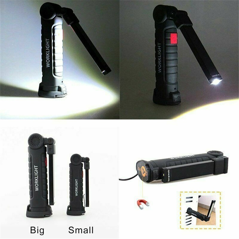 2Pack COB LED Work Light Lamp USB Rechargeable Inspect Folding Torch +USB Cable