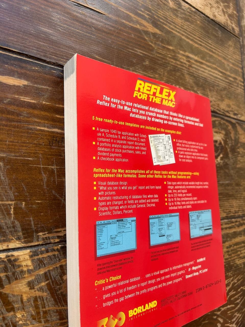 Borland Reflex for the Mac Version 1.0 User Manual Vintage 1986