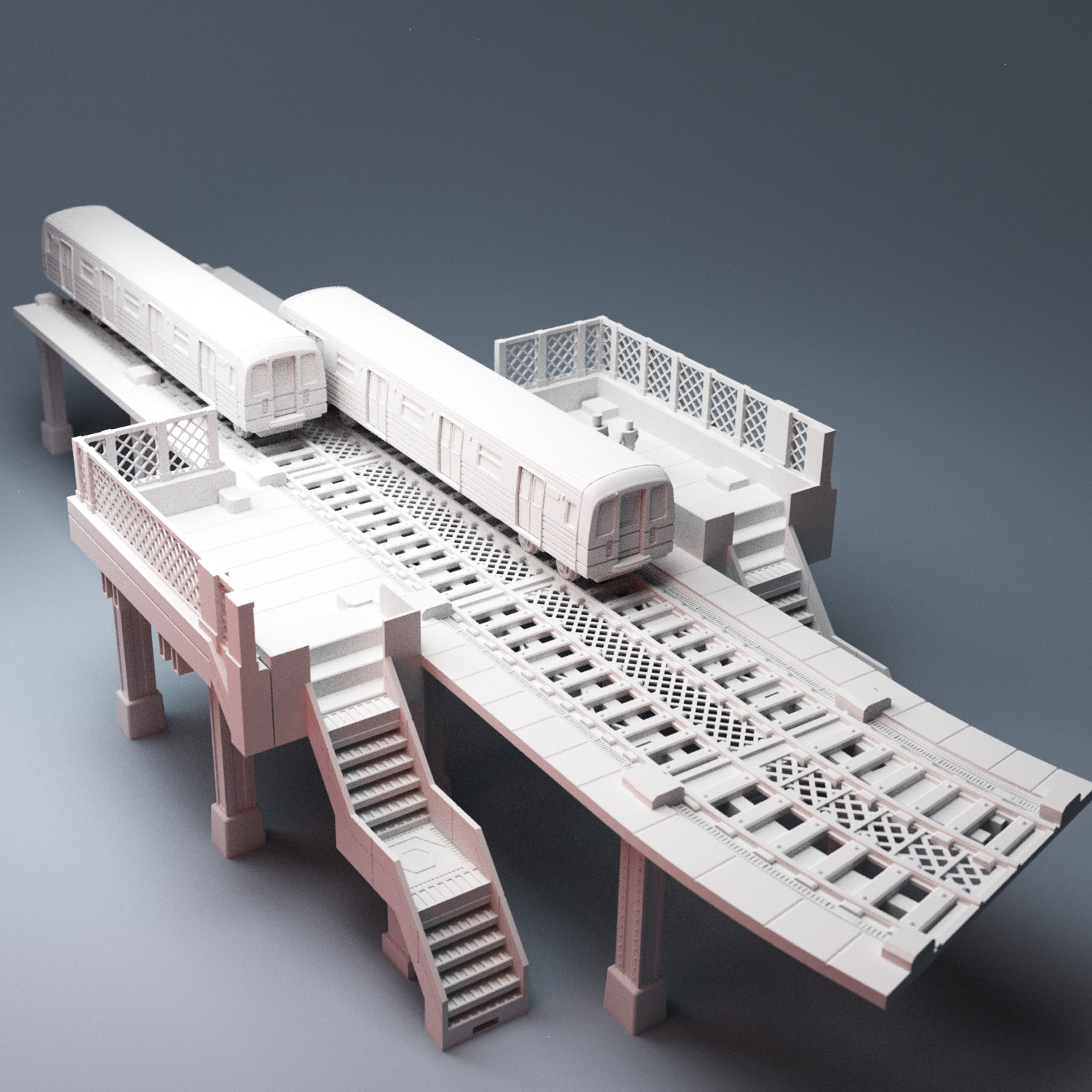 40mm Cyberpunk Elevated Transit Trainline + Modular Walkways Sci-Fi Terrain