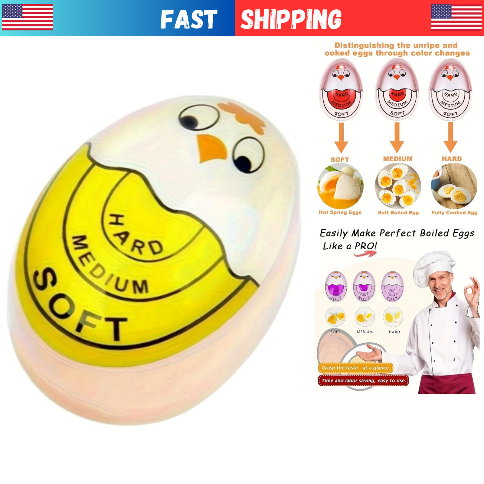Color Changing Egg Timer - Hard And Soft Boiled Eggs With Sensitive Indicator