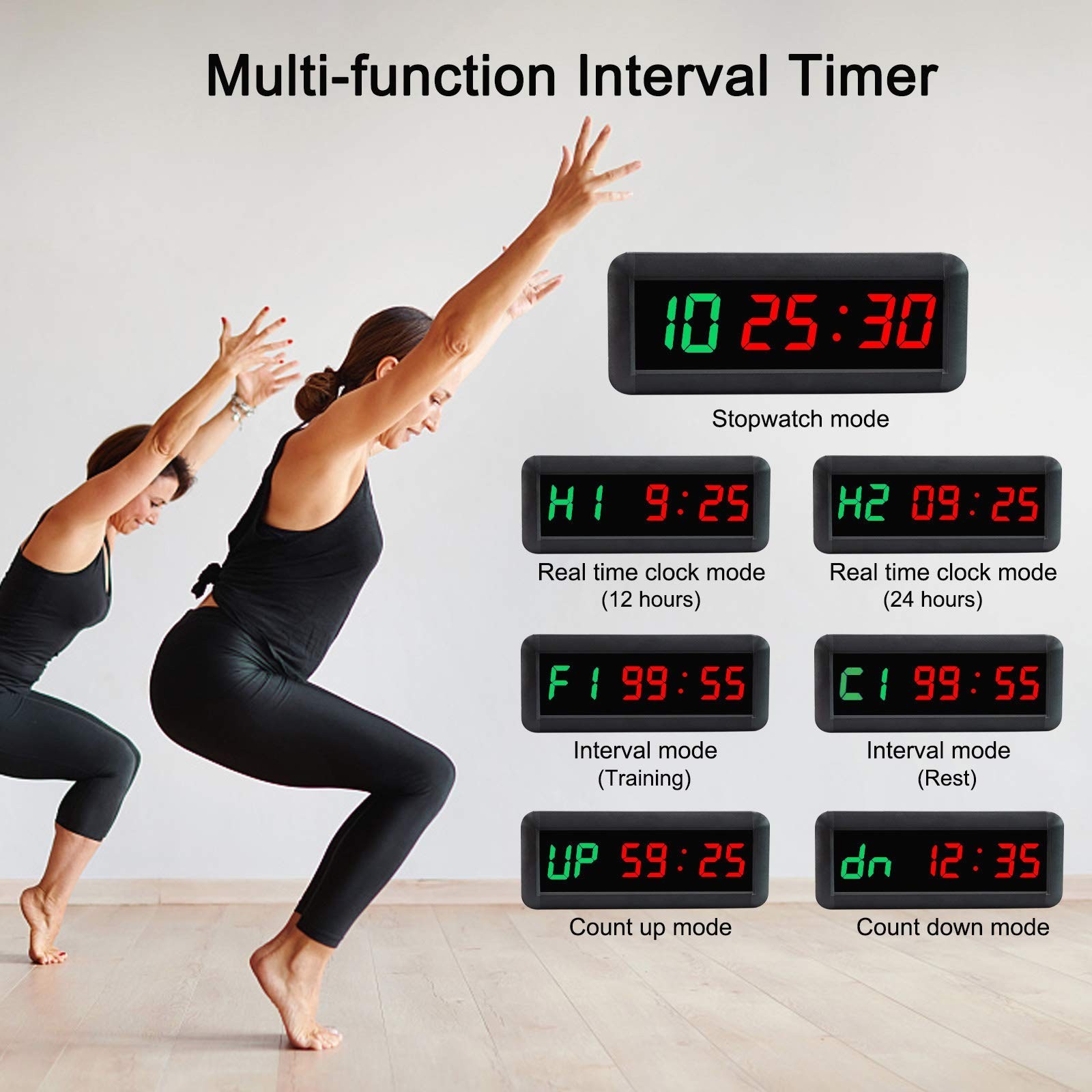 Gym Timer, LED Interval Timer with Remote, Count Down/Up Clock, Stopwatch, Wo...