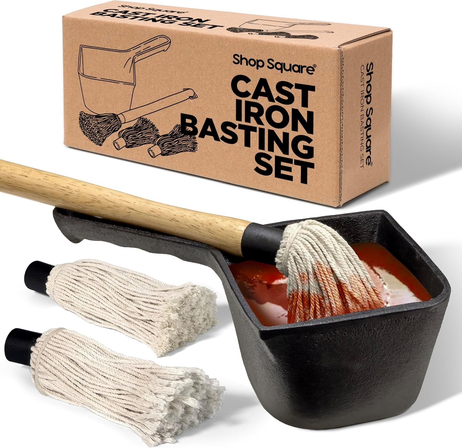 Cast Iron Sauce Pot with BBQ Mop Brush – Small Basting & Mop...