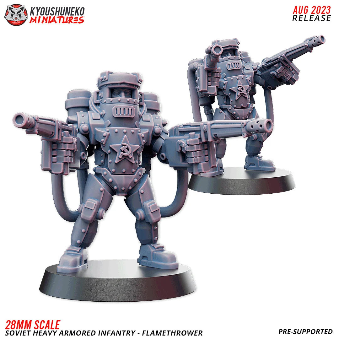 WW2 Soviet Heavy Armored Infantry - Flame Thrower - 28mm Resin Tabletop Miniatur