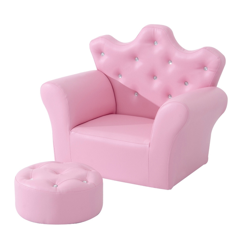 Kids Sofa Armrest Chair Couch Birthday Gift for Children Toddler w/ Ottoman Pink