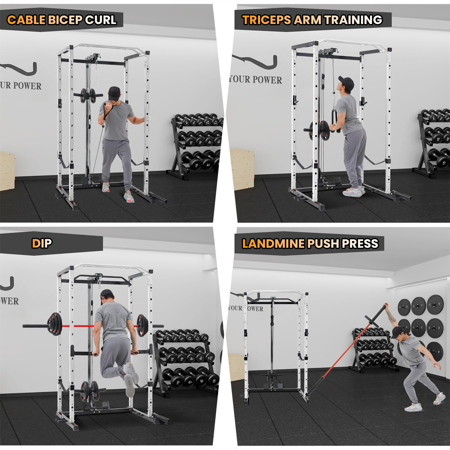 Power Cage W/LAT Pulldown Multi-Functional Power Rack W/Cable Pulley System