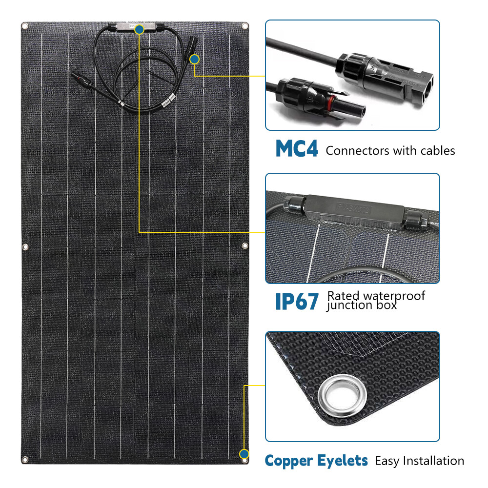 150W 12V Flexible Solar Panel Monocrystalline Battery Charger RV Boat Marine Car