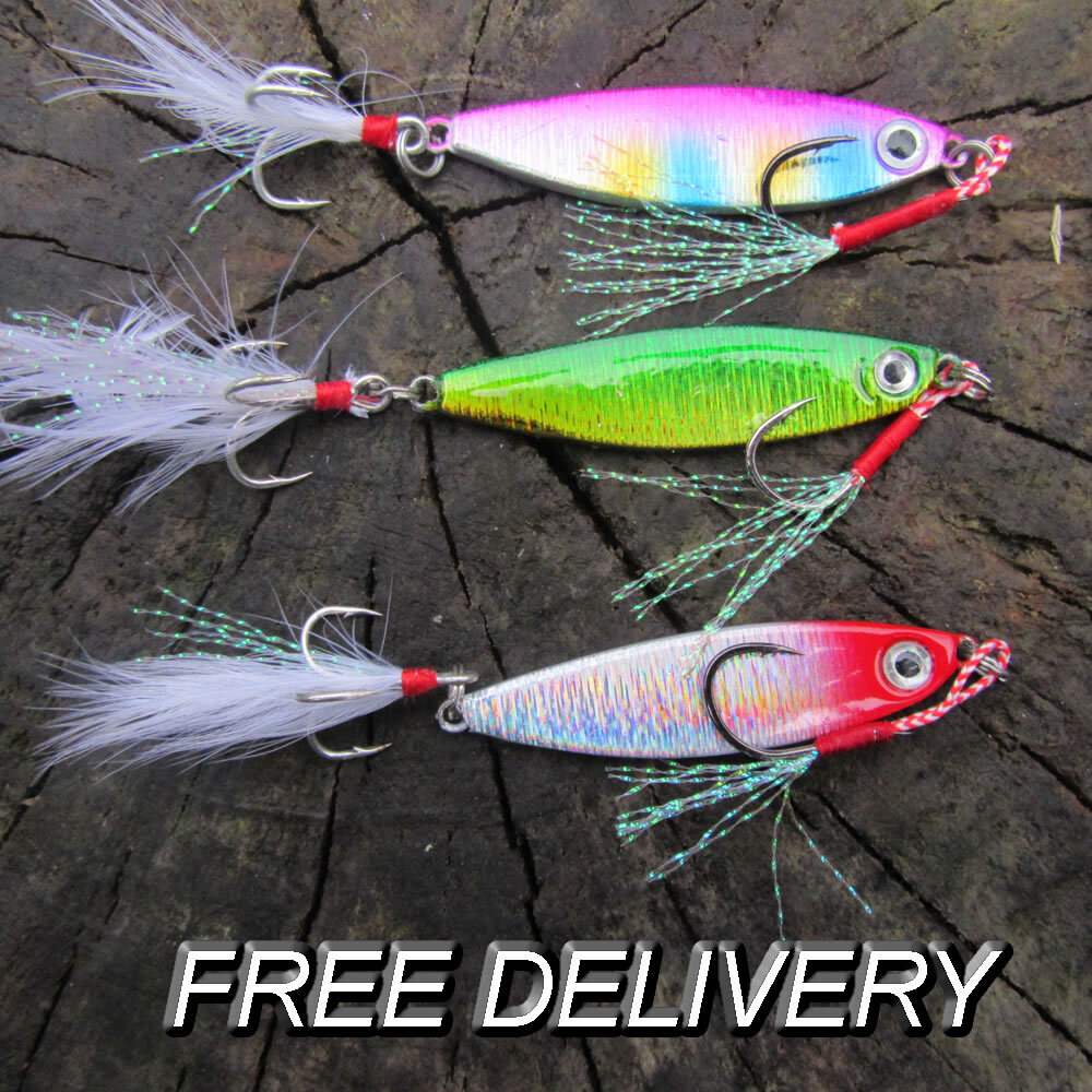 3 x Casting Jig LAZER Fishing Lures 20g Bass Pike Savage Feather Tail Bait Gear