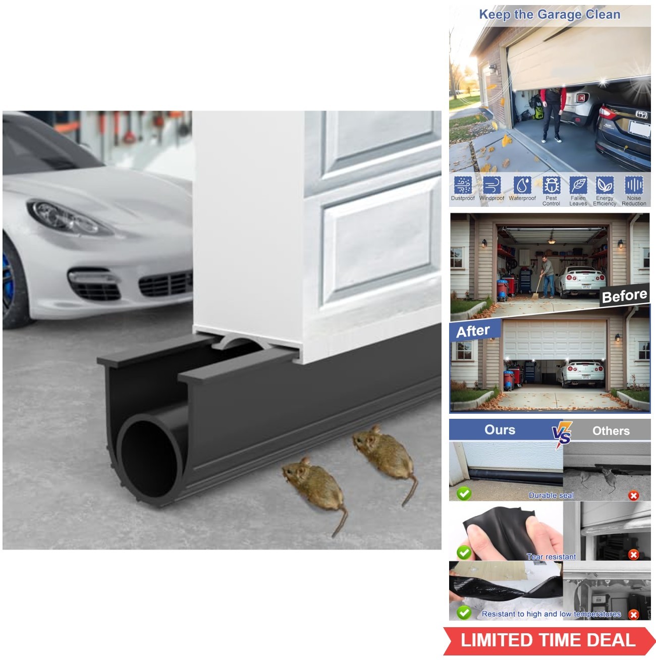 Garage Door Bottom Seal 16.5 Ft EPDM Rubber T-End 5/16 Inch Weatherproof