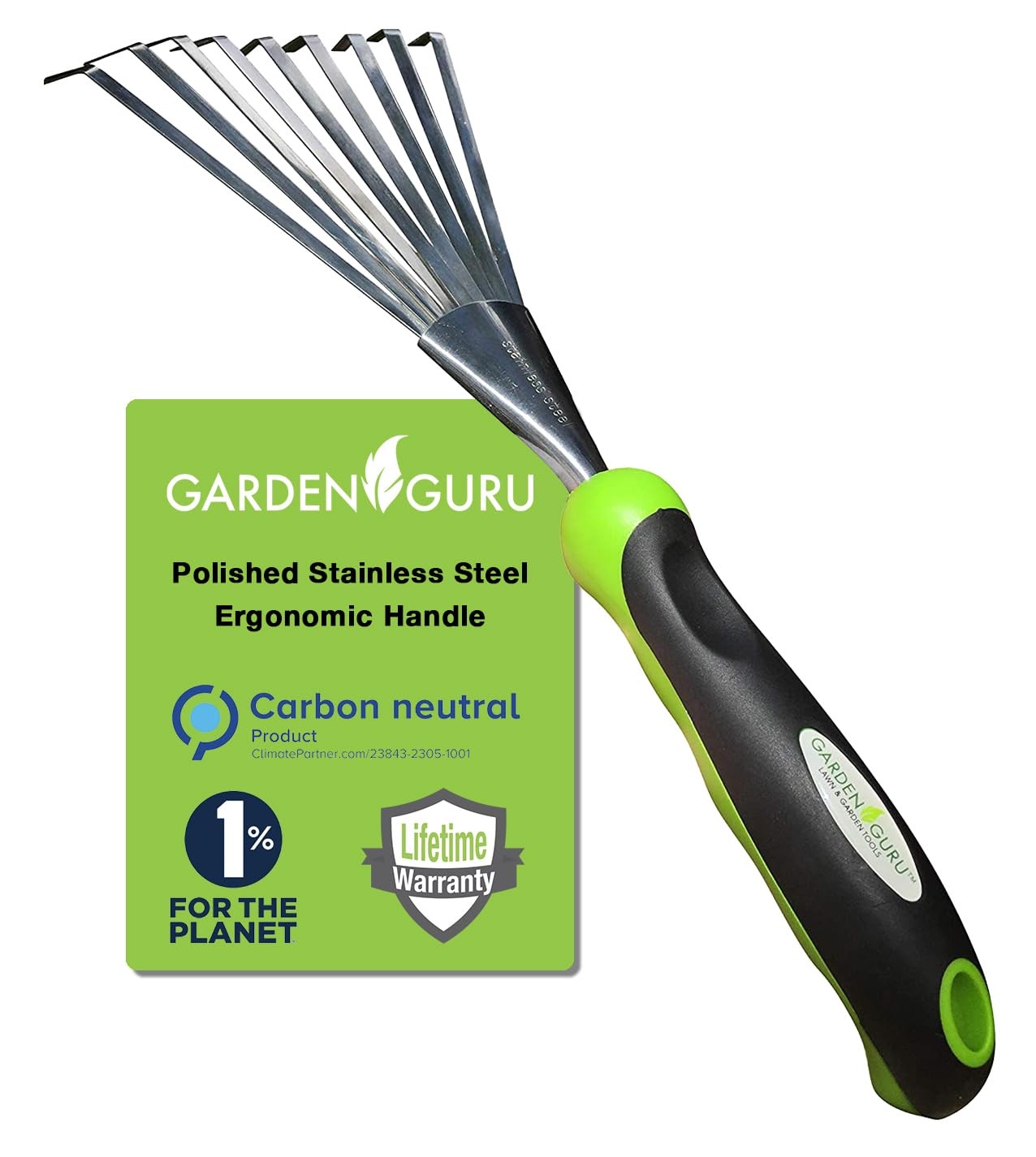 Garden Guru Stainless Steel Hand Rake Soil Tiller with Ergonomic Handle, Grea...