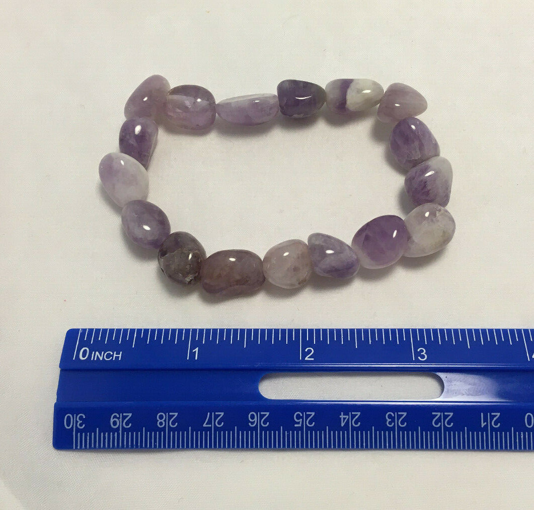 Tumbled Single Strand Amethyst Gemstone Crystal Elastic Band Bracelet
