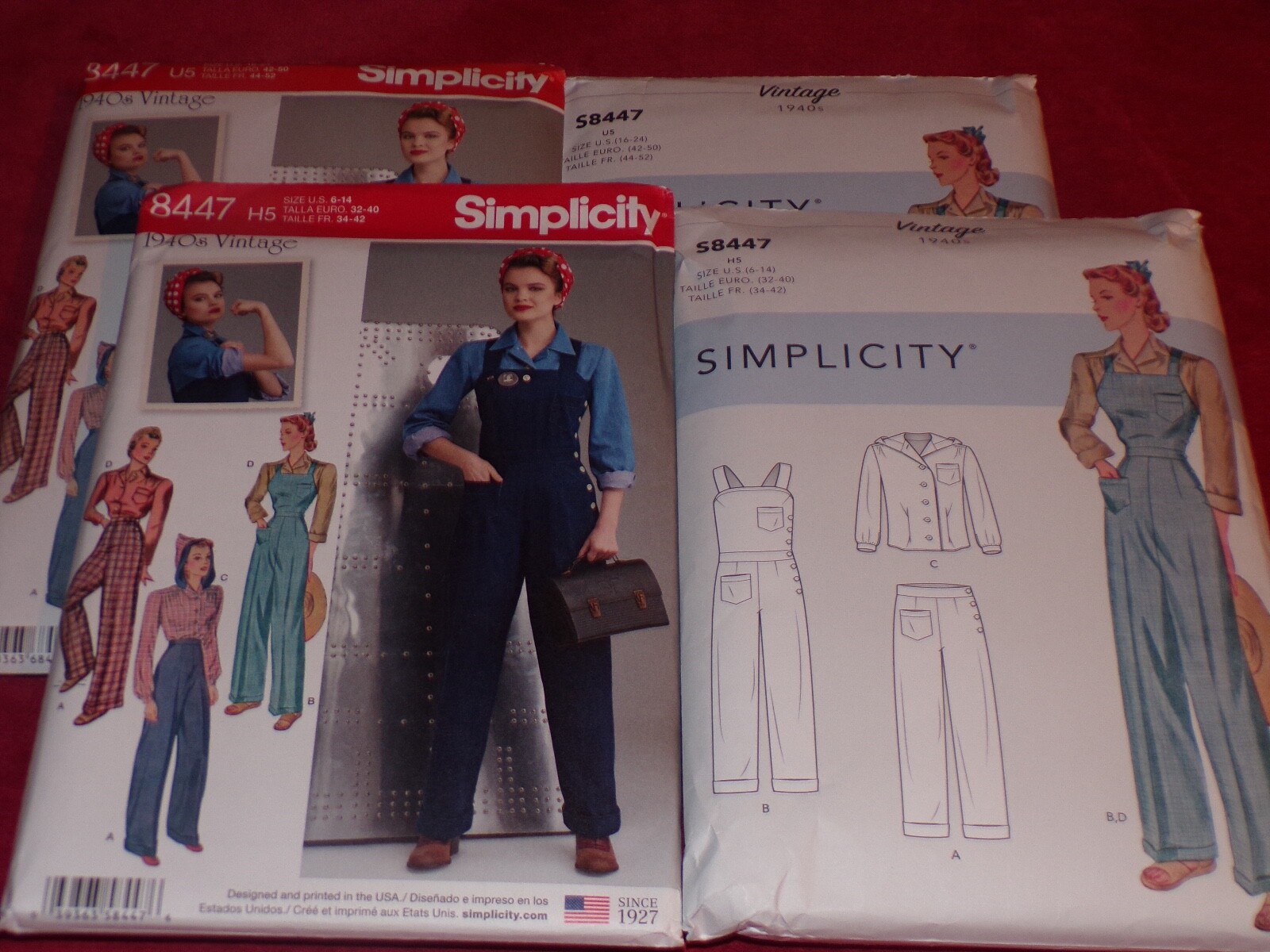 🌺 SIMPLICITY #3322 /#8447 - LADIES ROSIE THE RIVETER OVERALLS PATTERN 6-24 FF