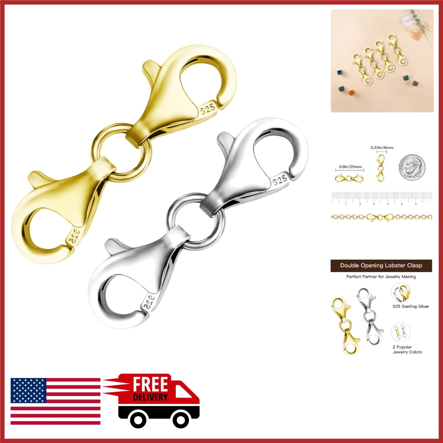 Double End Lobster Clasp Set 2 Pcs Jewelry Extender for Necklaces Bracelets