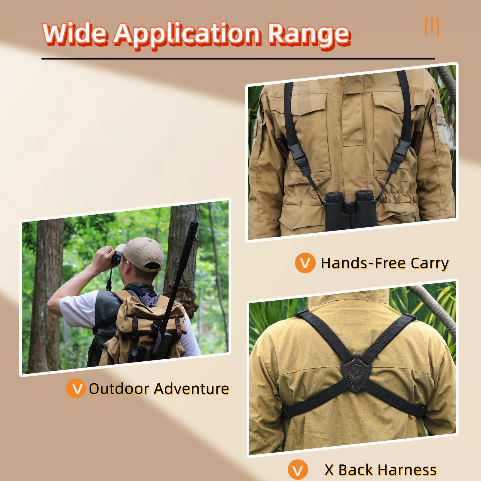 TOURBON Binocular Harness Camera Strap Quick Release Elastic Optic Chest Hunting