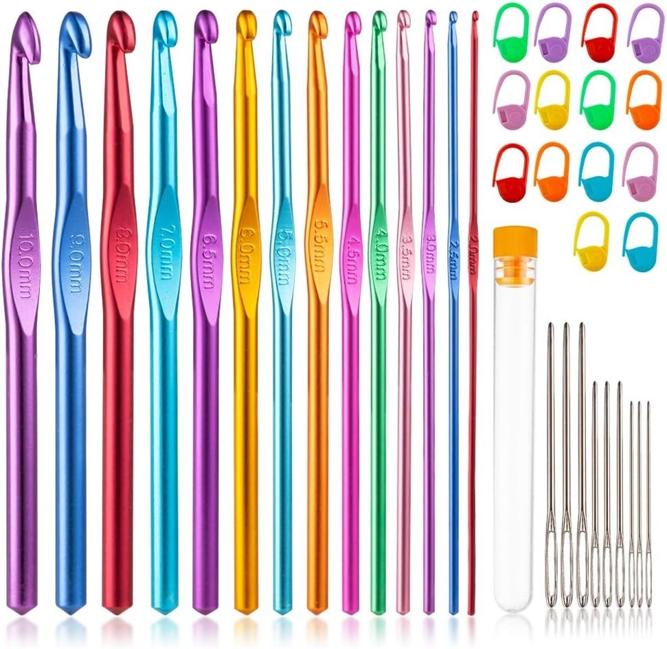 Multicolor Aluminum Crochet Hook Set - 14 Sizes for All Your Creative Projects