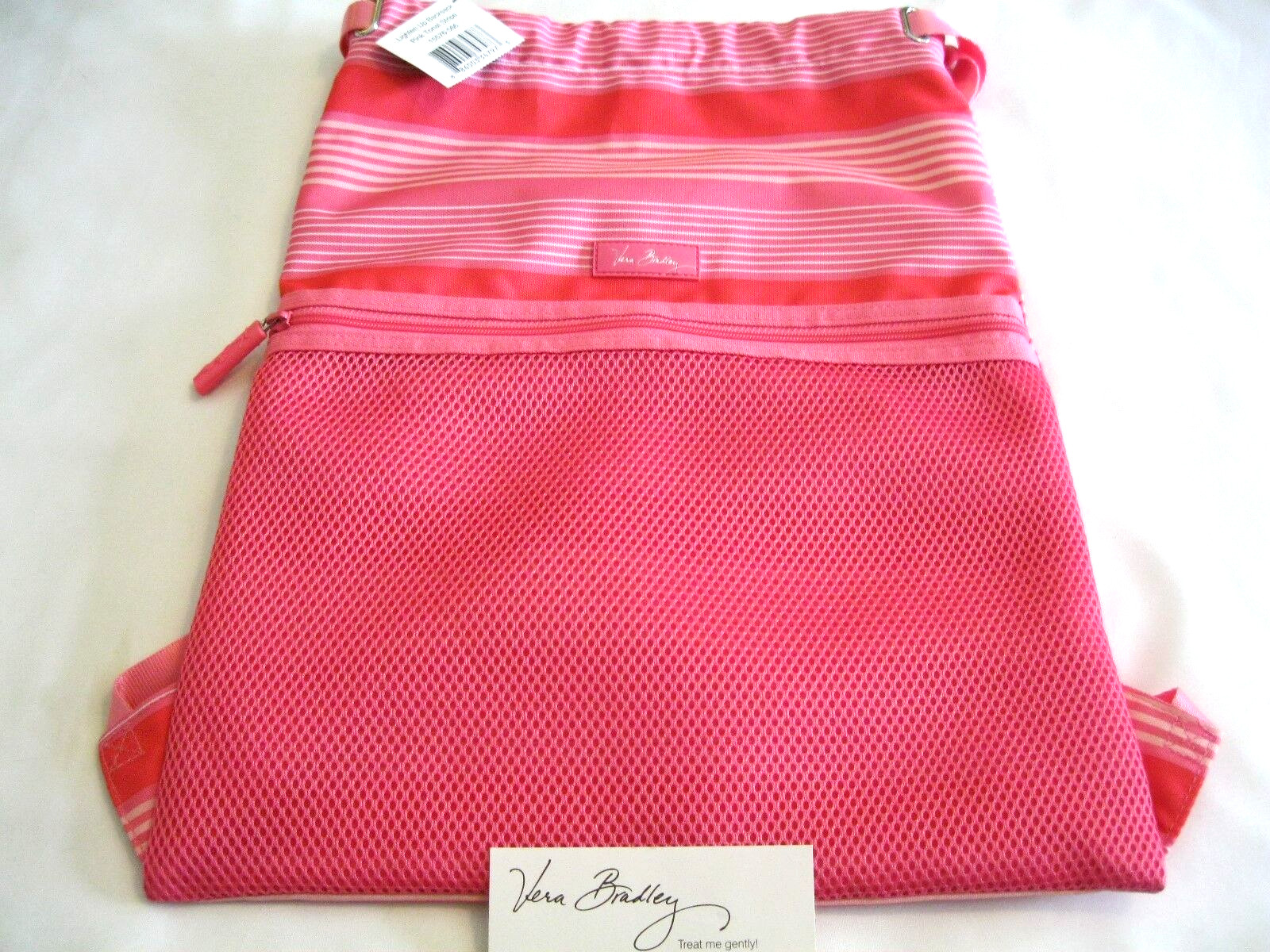 Vera Bradley PINK TONAL STRIPE LIGHTEN UP Backsack BACKPACK Bookbag TOTE  NWT
