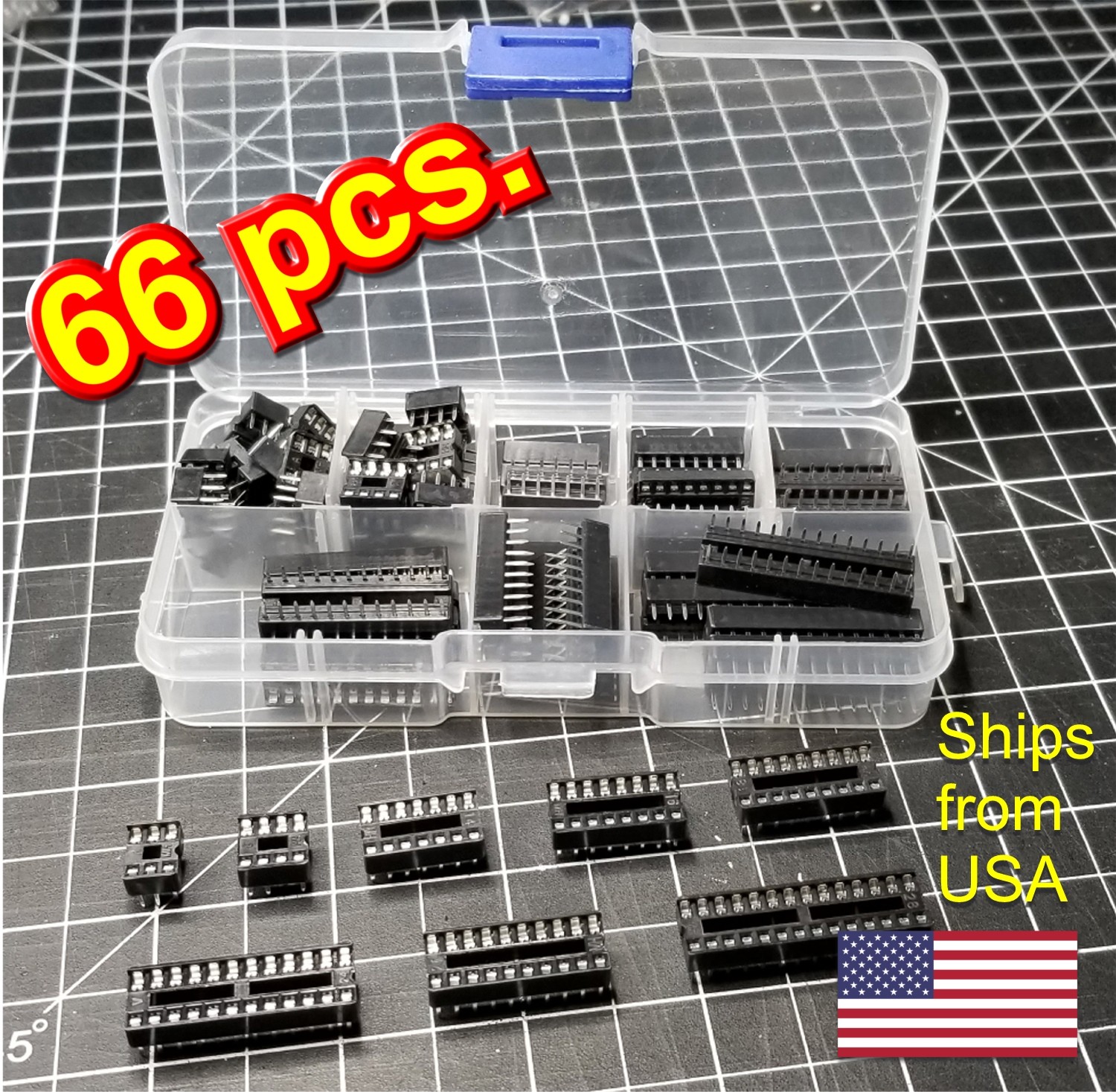 66 Pcs DIP IC Sockets Adaptor Solder Type Socket Kit 6 8 14 16 18 20 24 28 Pins
