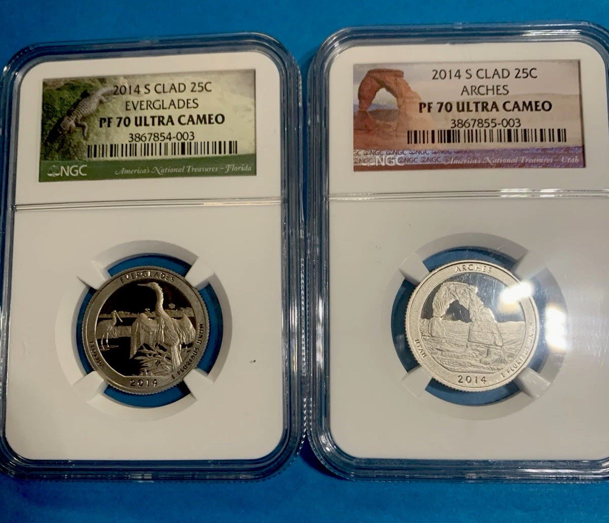 2014S America Beautiful Quarters SET OF 2 Everglades & Arches NGC PF70 ULTRA CAM