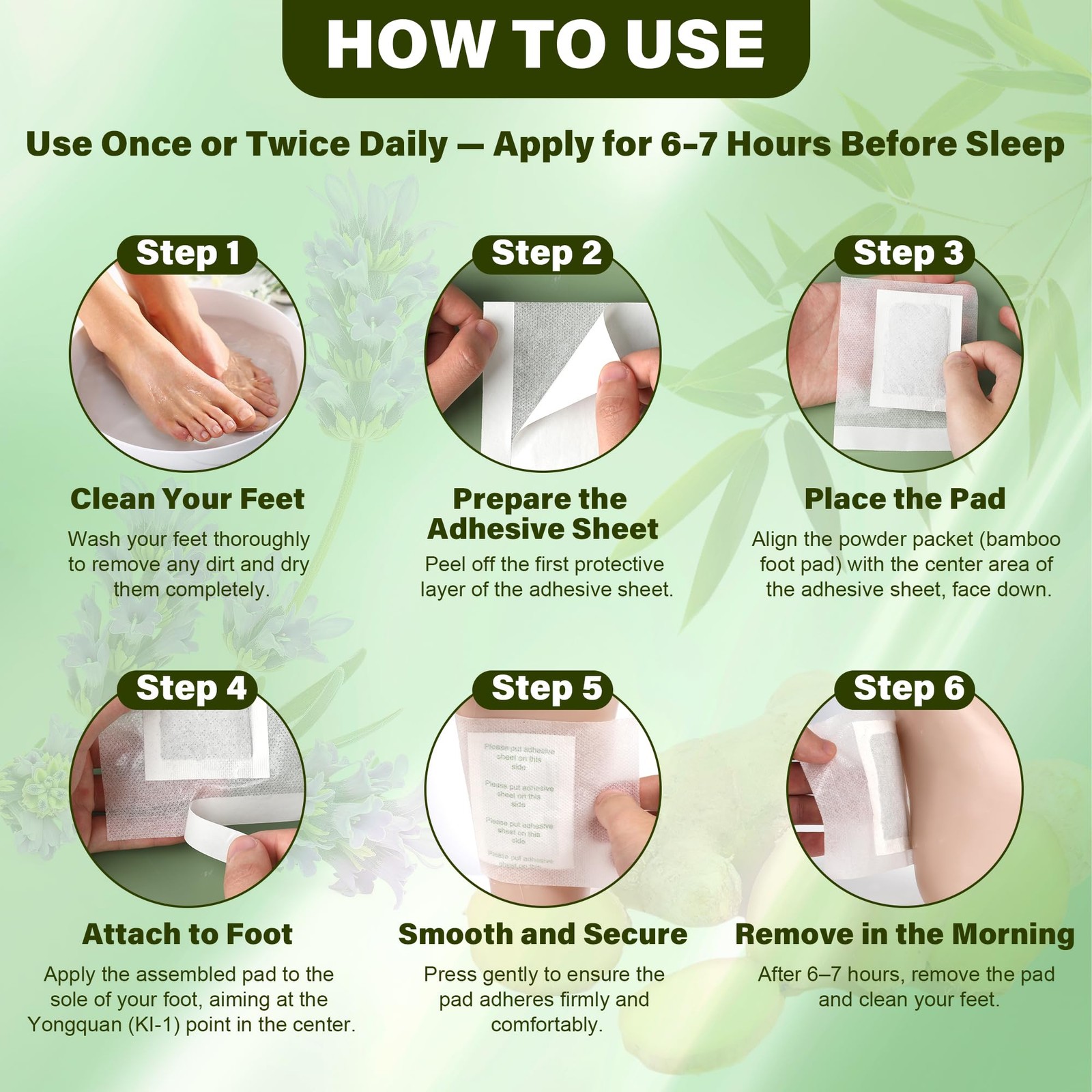 60 Pack Bamboo Foot Pads with Adhesive Sheets - Natural Vinegar White