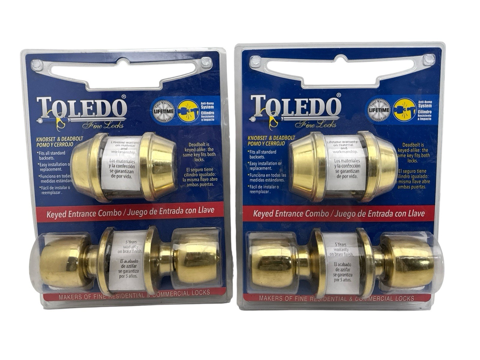 Toledo Entry Door Knob & Deadbolt Combo Polished Brass CV1501-MA-US3 Lot of 2