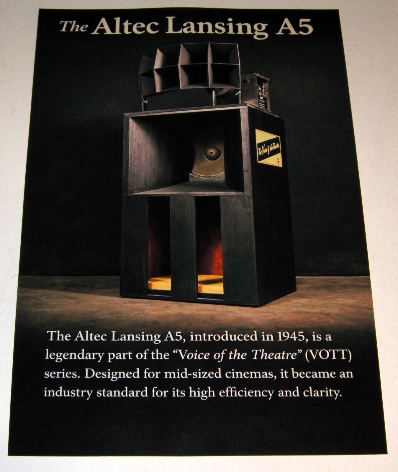 Altec Lansing A-5  VOTT  1945 Poster 19" x 13" Voice of the Theatre Horn