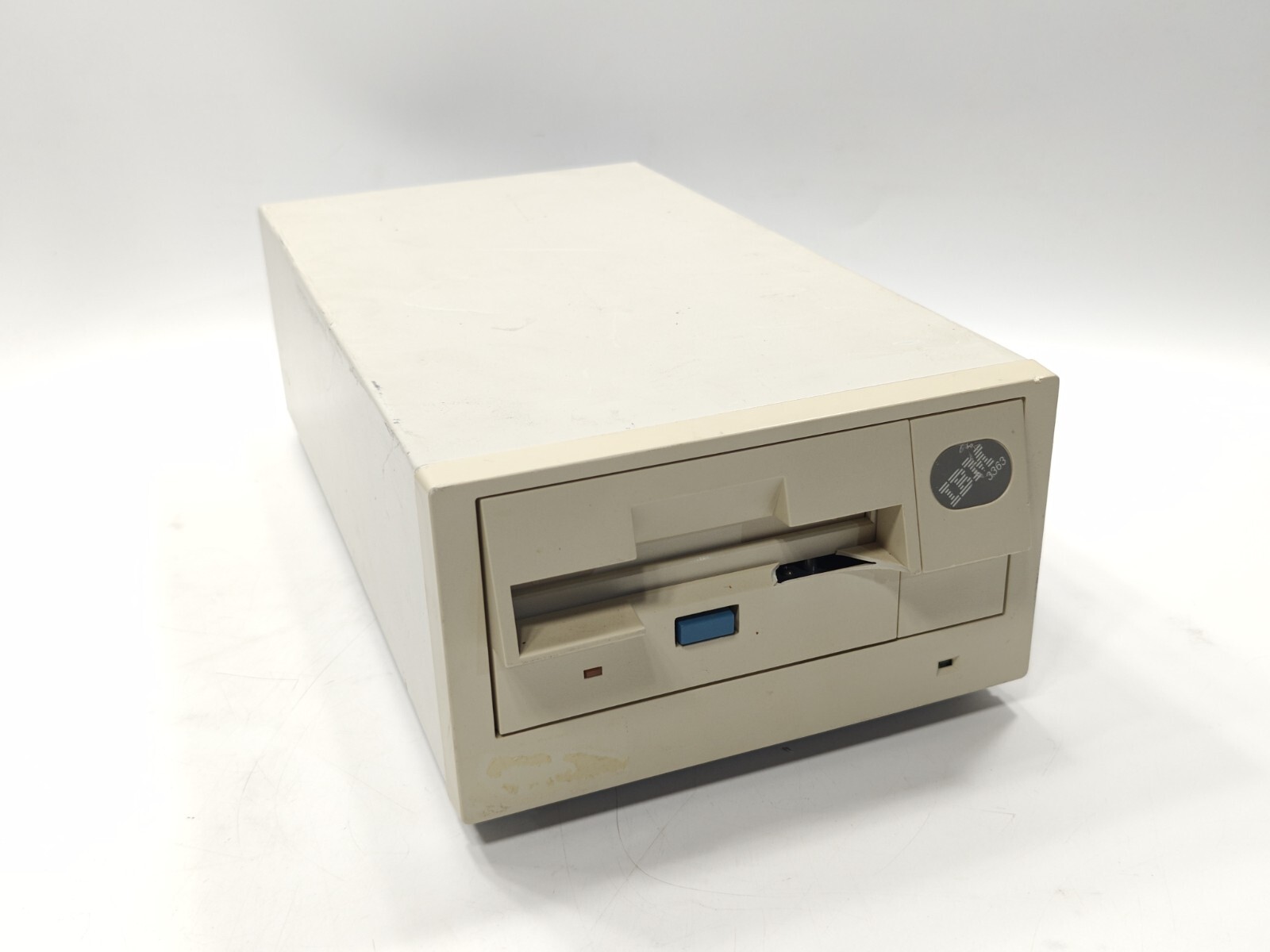 Vintage IBM 3363 optical WORM drive - chip on bezel
