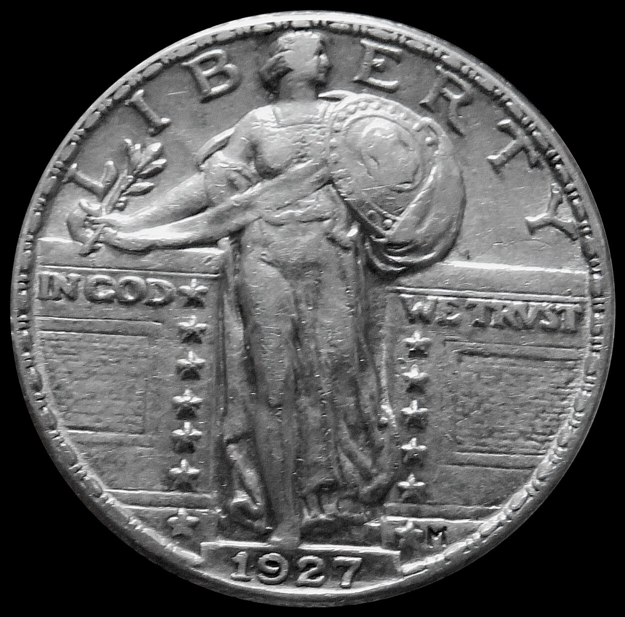 1927 SILVER STANDING LIBERTY QUARTER 25C SLQ AU COIN