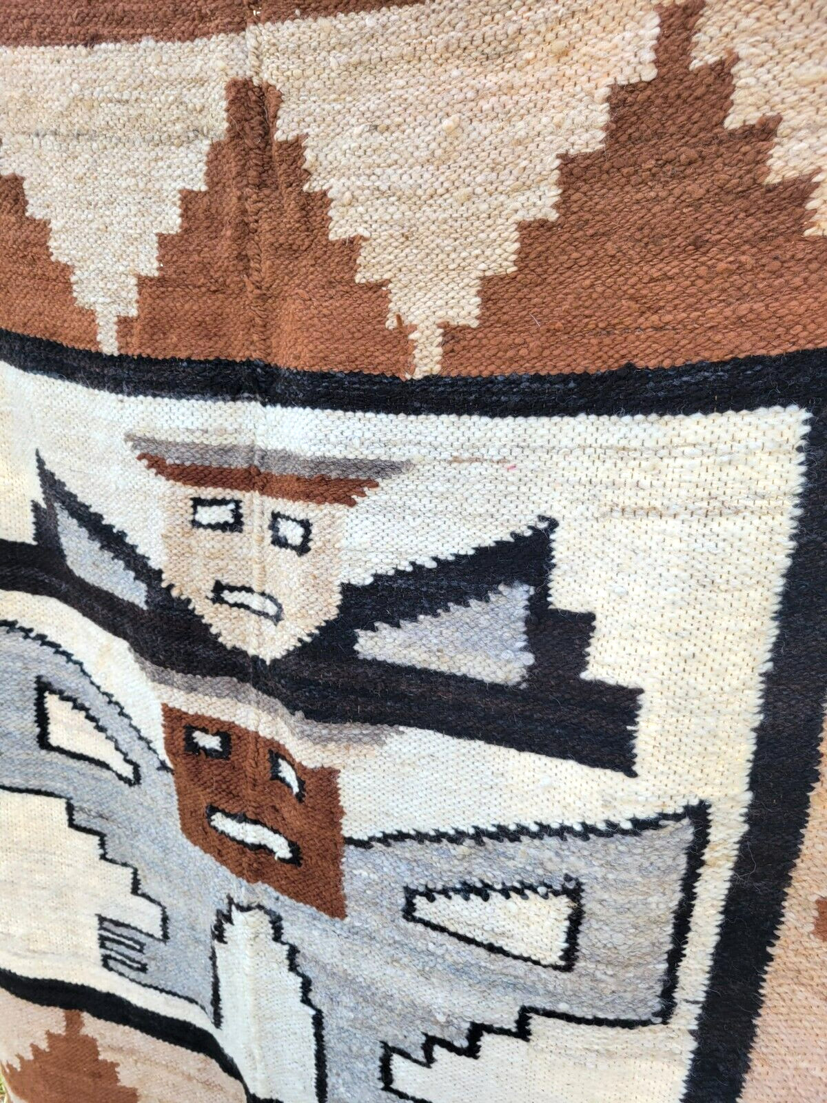 Peruvian Wool Wall Hanging Rug Hand Woven Hand Spun Peru Native - VINTAGE
