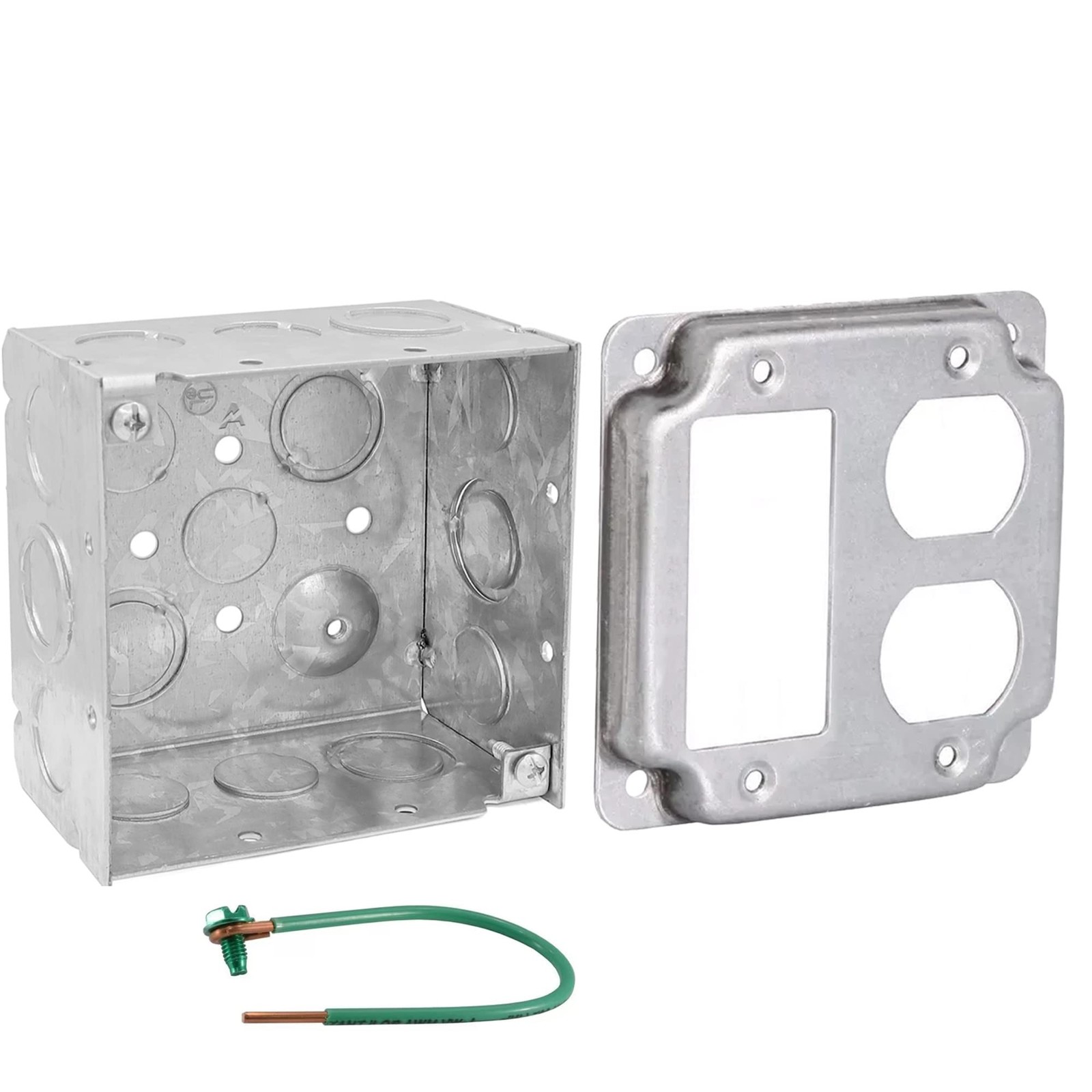 Pack of Box and Cover 4'' Square Electrical Box, 1 Rocker Switch, 1 Duplex Recep