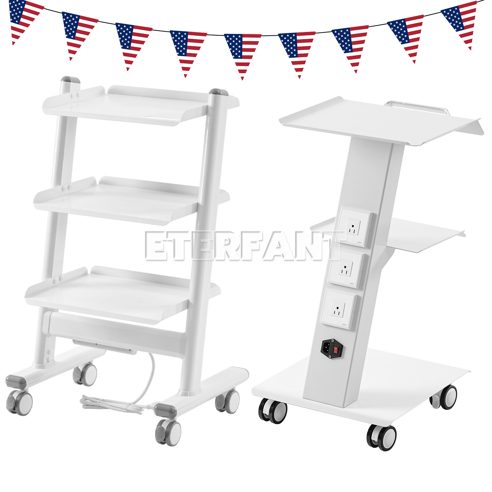 3 Layers Dental Medical Trolley Cart Mobile Instrument Tool with Built-in Socket