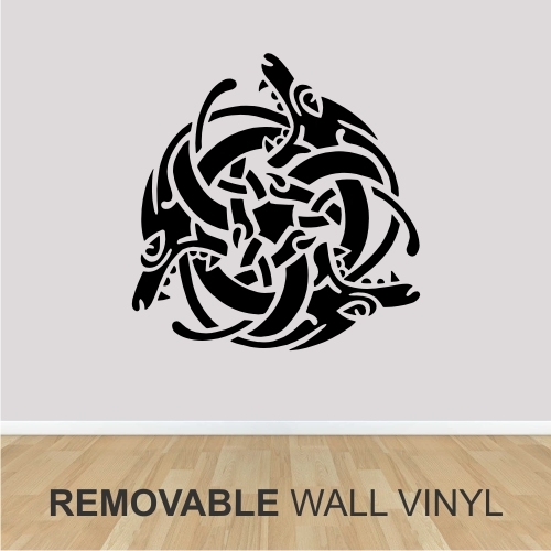 Wall Vinyl -  CELTIC DRAGON WEAVE   - 24" x 24" -  Removable Black Decal