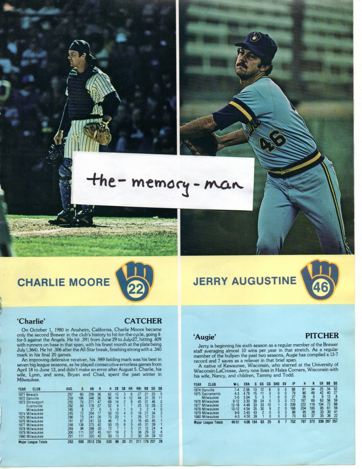 Charlie Moore Jerry Augustine Milwaukee Brewers 1981 Picture Clipping Ned Yost