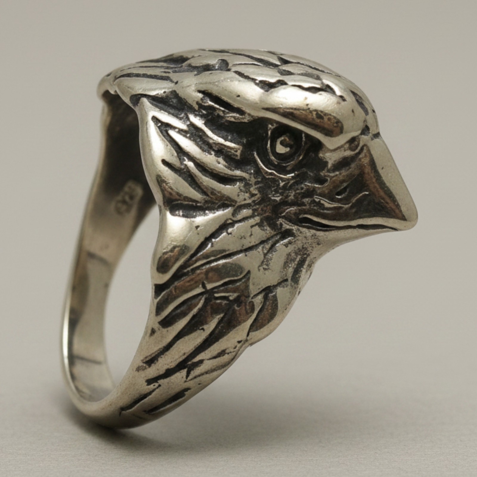 925 Sterling Silver Eagle Head Ring Bird of Prey Handmade Nickel Free