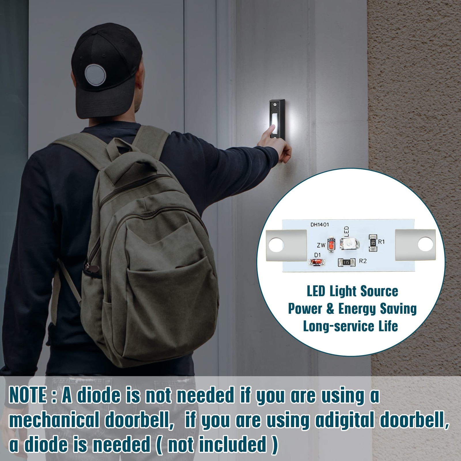 Lighted Doorbell Button - 2 Pack, Wall Mounted in Black and White