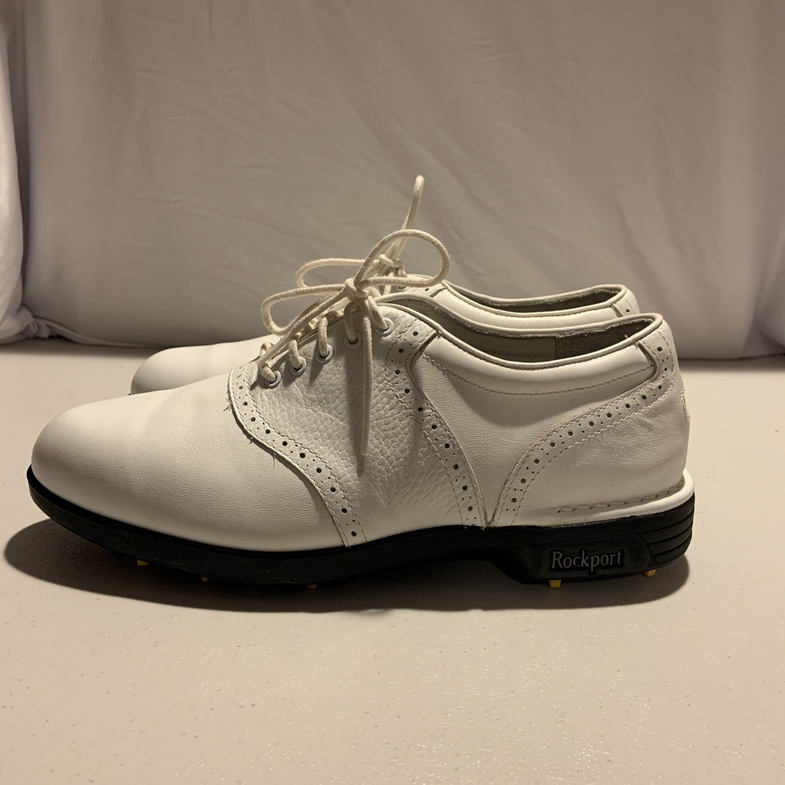 Rockport Golf Shoes 7.5 W Spiked White Leather [E6]