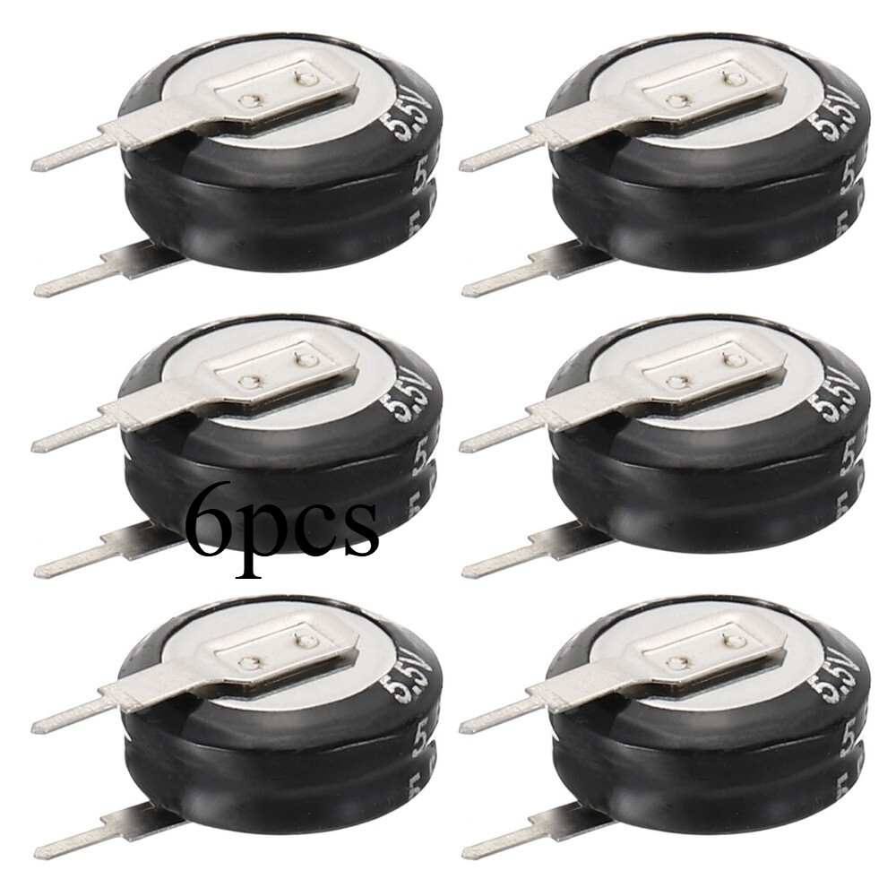 6 Pcs 5.5V Super Capacitors, 0.33F V-Shaped Button Capacitor, Black