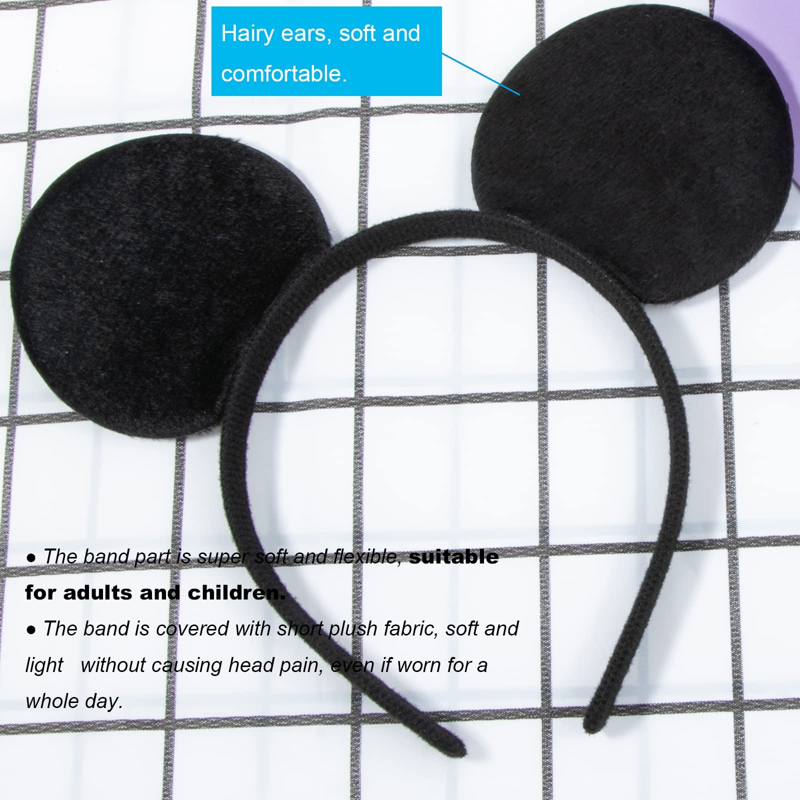 CHuangQi Mouse Ears Headband (Set of 2), Solid 2 Count (Pack 1), Black