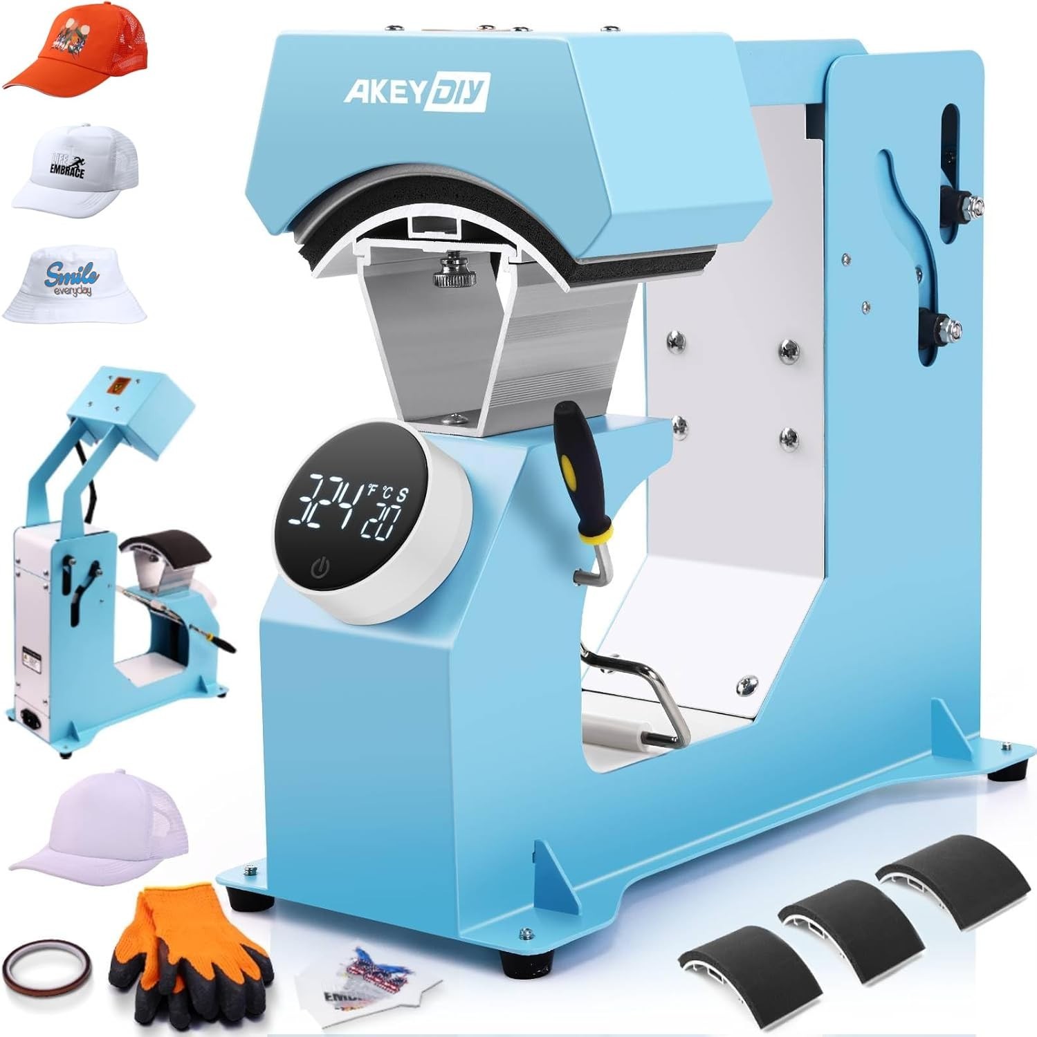 3-in-1 Auto Hat Heat Press Machine for Caps with 3 Pcs Interchangeable Platens💜