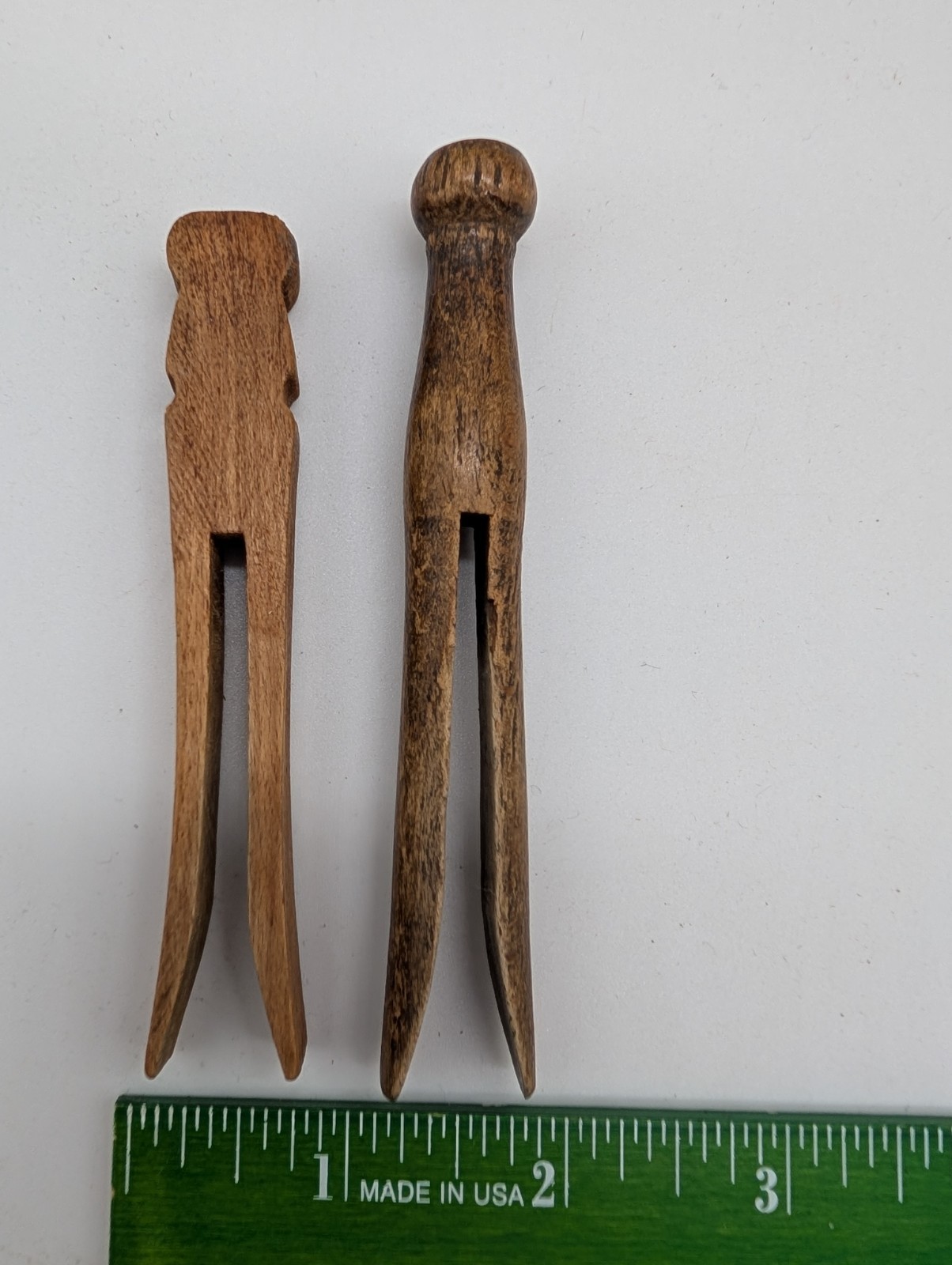 Vintage Antique Wooden Clothes Pins Lot Of 2 Weathered Primitive